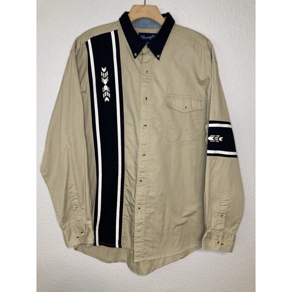 Vintage Wrangler Aztec Brushpopper Long Sleeve Western Button Down Shirt Mens L - Picture 1 of 9